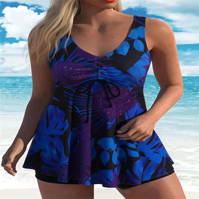 Damen Tankini-Top mit floralem Design und figurumspielendem Schnitt Drune