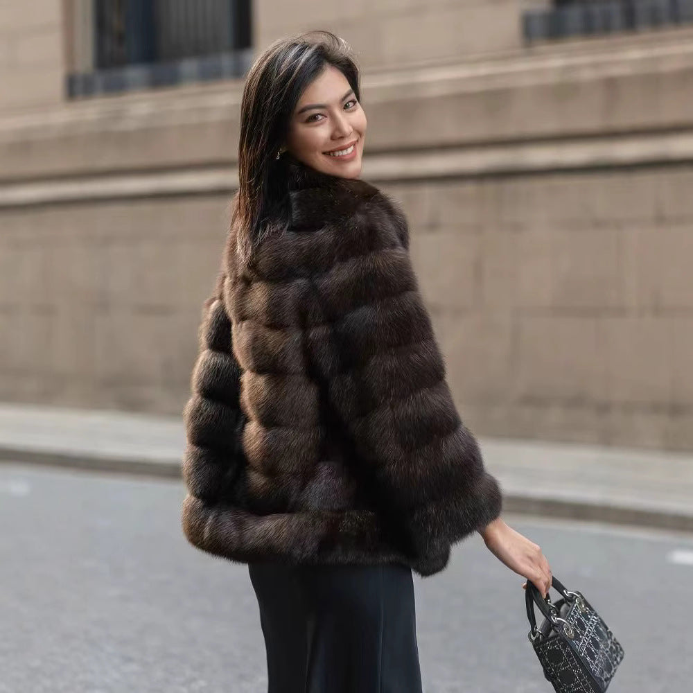 Damen Luxuriöse Kunstpelzjacke mit voluminösen Ärmeln Drune