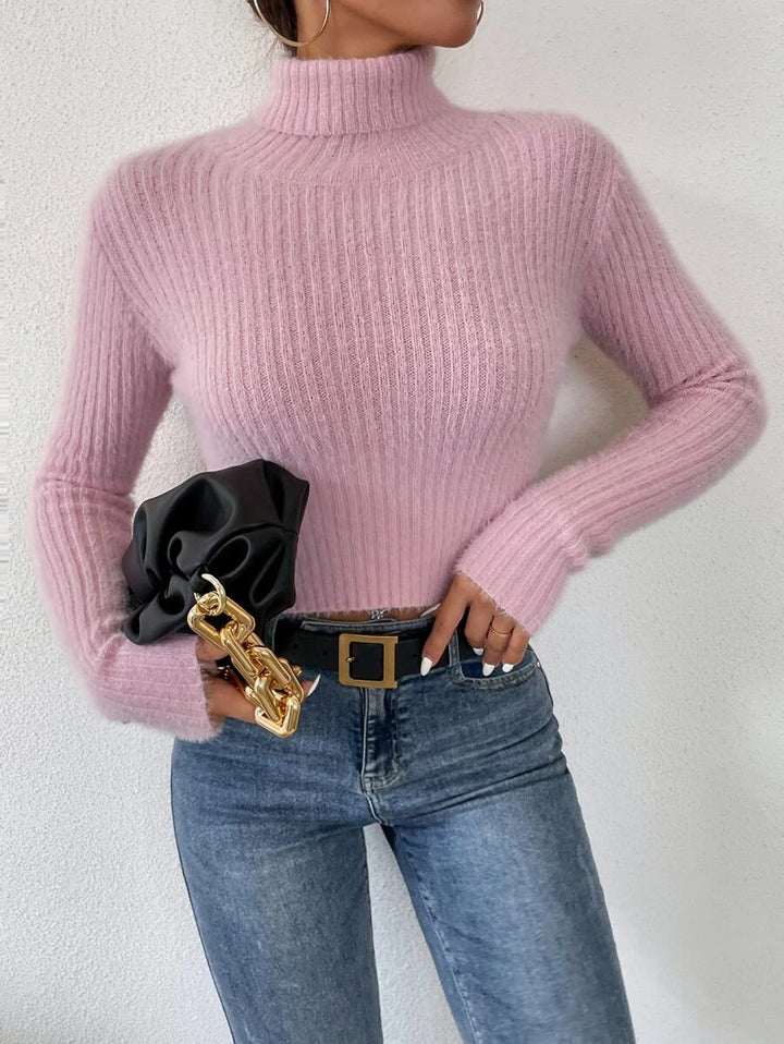 Damen Feinstrickpullover mit Stehkragen und modernem Rippdesign Drune