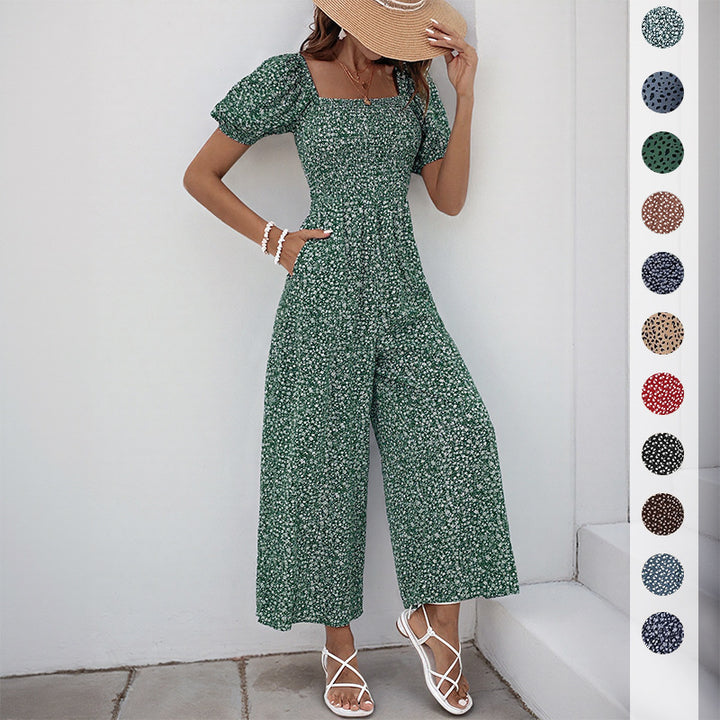 Damen Oversized Jumpsuit mit Puffärmeln und elastischem Taillenbund Drune
