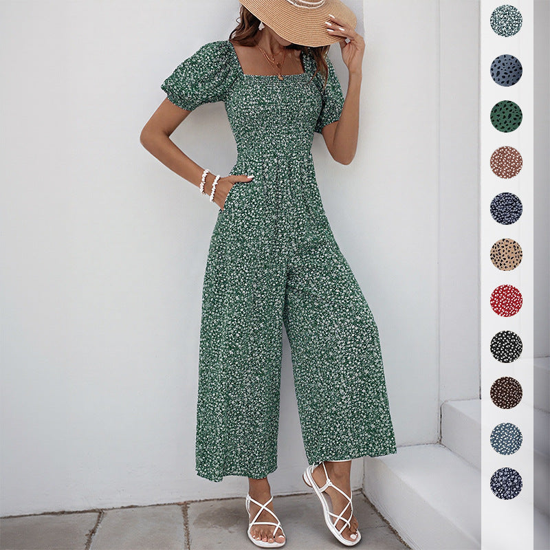 Damen lässiger Jumpsuit mit elastischem Bund und modischem Puffärmel-Design Drune