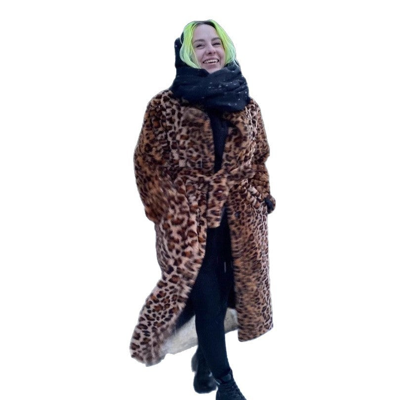 Damen Elegante Leopardenmuster Kunstpelzjacke Drune