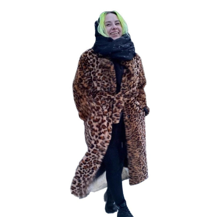 Damen Elegante Leopardenmuster Kunstpelzjacke Drune