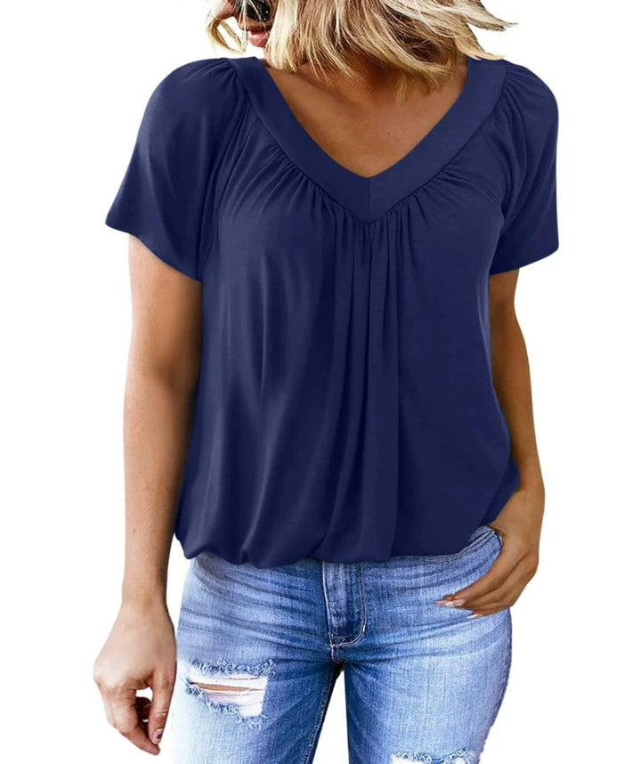 Damen V-Ausschnitt Bluse mit weichem Fall und modischem Schnitt Drune