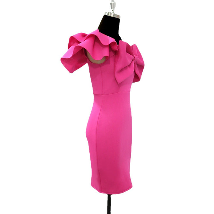 Damen figurbetontes Kleid mit dramatischem Schleifen-Akzent Drune