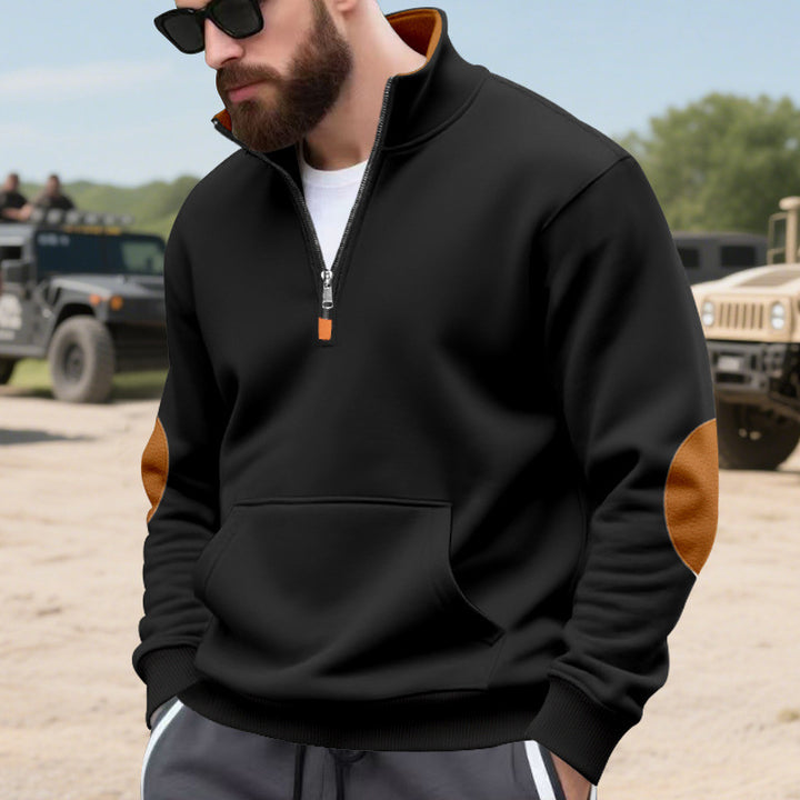 Herren sportlicher Pullover mit halbem Reißverschluss und praktischem Kängurutasche Drune