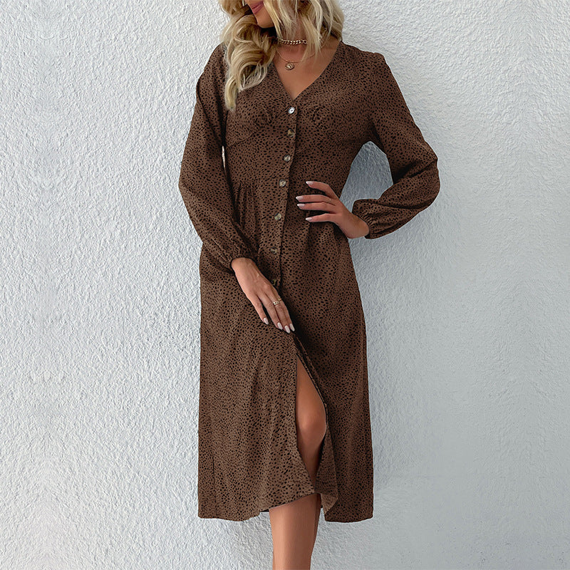 Damen Knielanges Hemdblusenkleid mit Knopfverschluss und zeitlosem Muster Drune