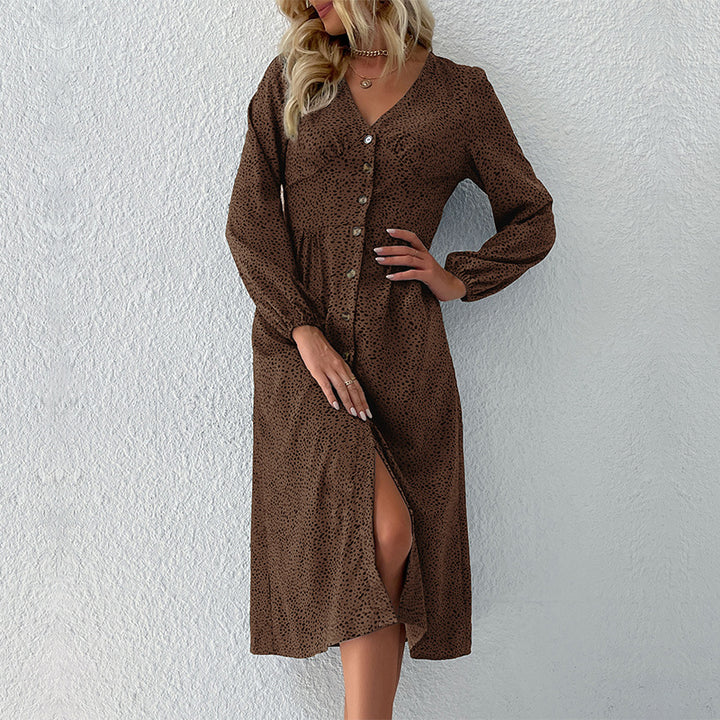 Damen Knielanges Hemdblusenkleid mit Knopfverschluss und zeitlosem Muster Drune