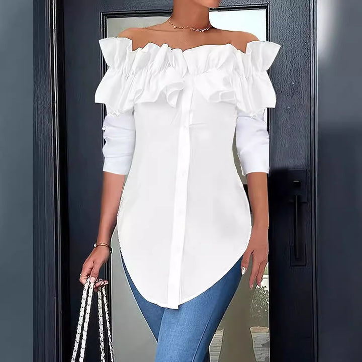Damen Bluse mit schulterfreiem Design und voluminösen Rüschendetails Drune