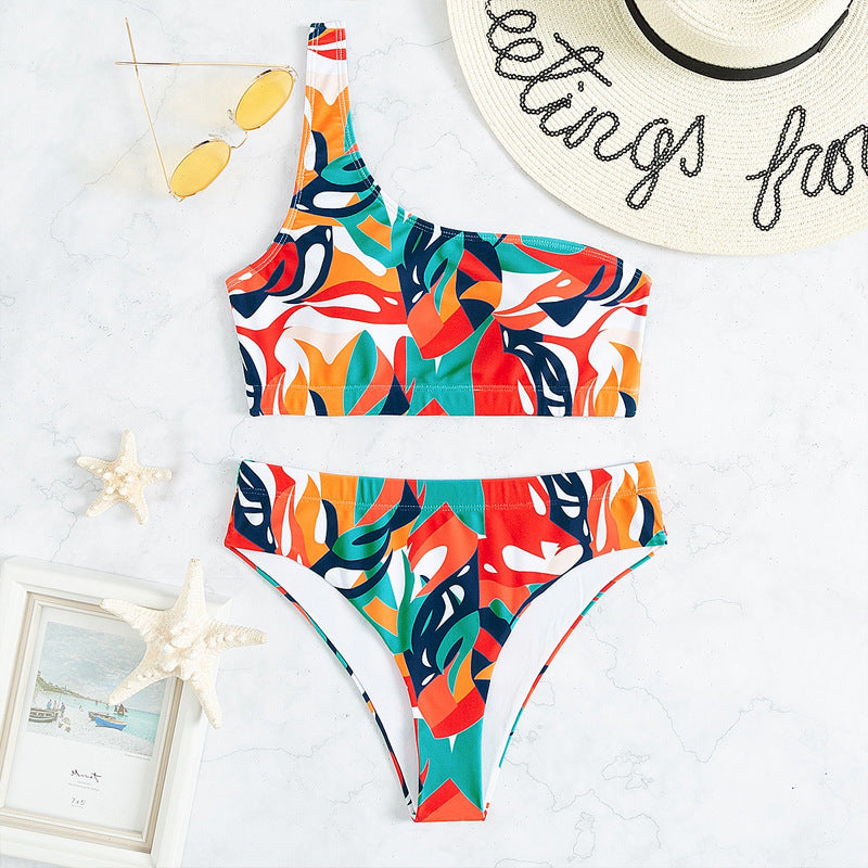 Damen asymmetrischer Bikini mit floralem Design Drune