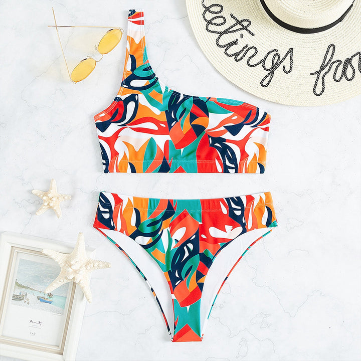 Damen asymmetrischer Bikini mit floralem Design Drune