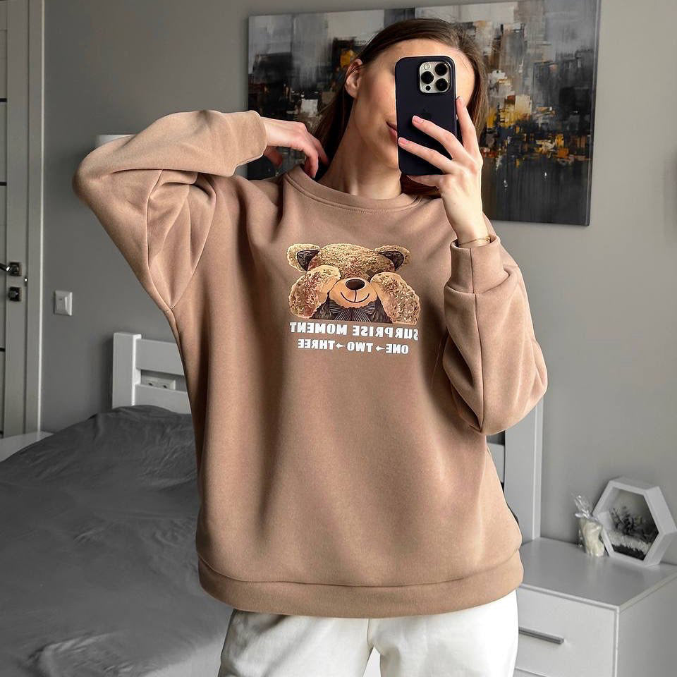 Damen lässiges Sweatshirt mit kreativem Bärenmotiv Drune