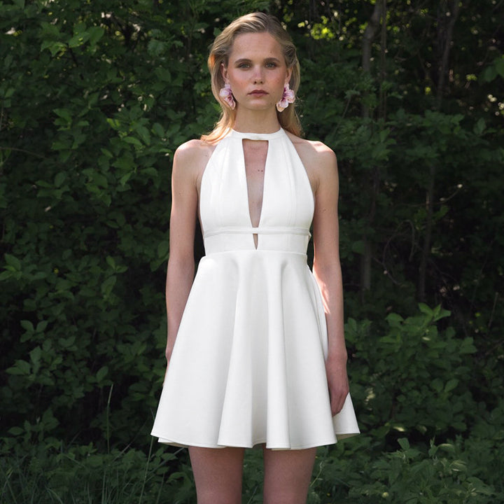 Damen Elegantes Halterkleid mit offenem Ausschnitt Drune