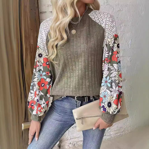 Damen verspielt gestalteter Pullover mit floralem Ärmel-Design Drune