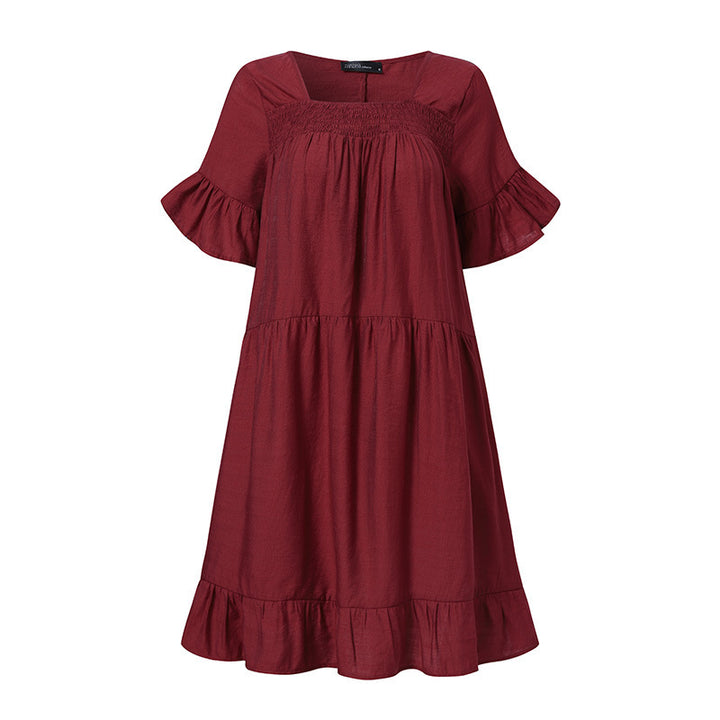 Damen Lässiges Sommerkleid mit Rüschendetails und weiten Ärmeln Drune