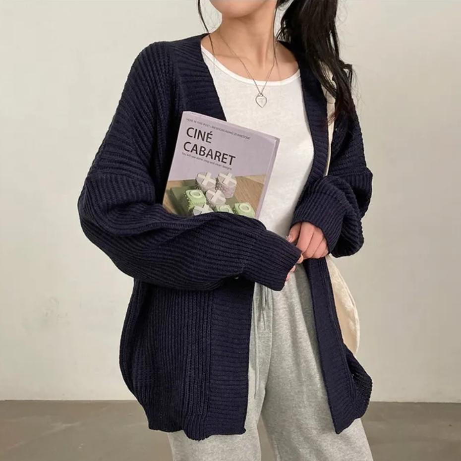 Damen Übergröße Strickjacke mit weit geschnittenen Ärmeln und strukturierter Textur Drune
