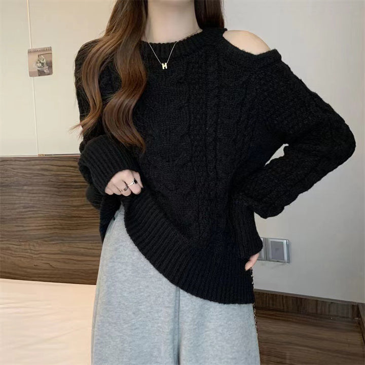 Damen Grobstrickpullover mit Schulterpartie im lässigen Look Drune