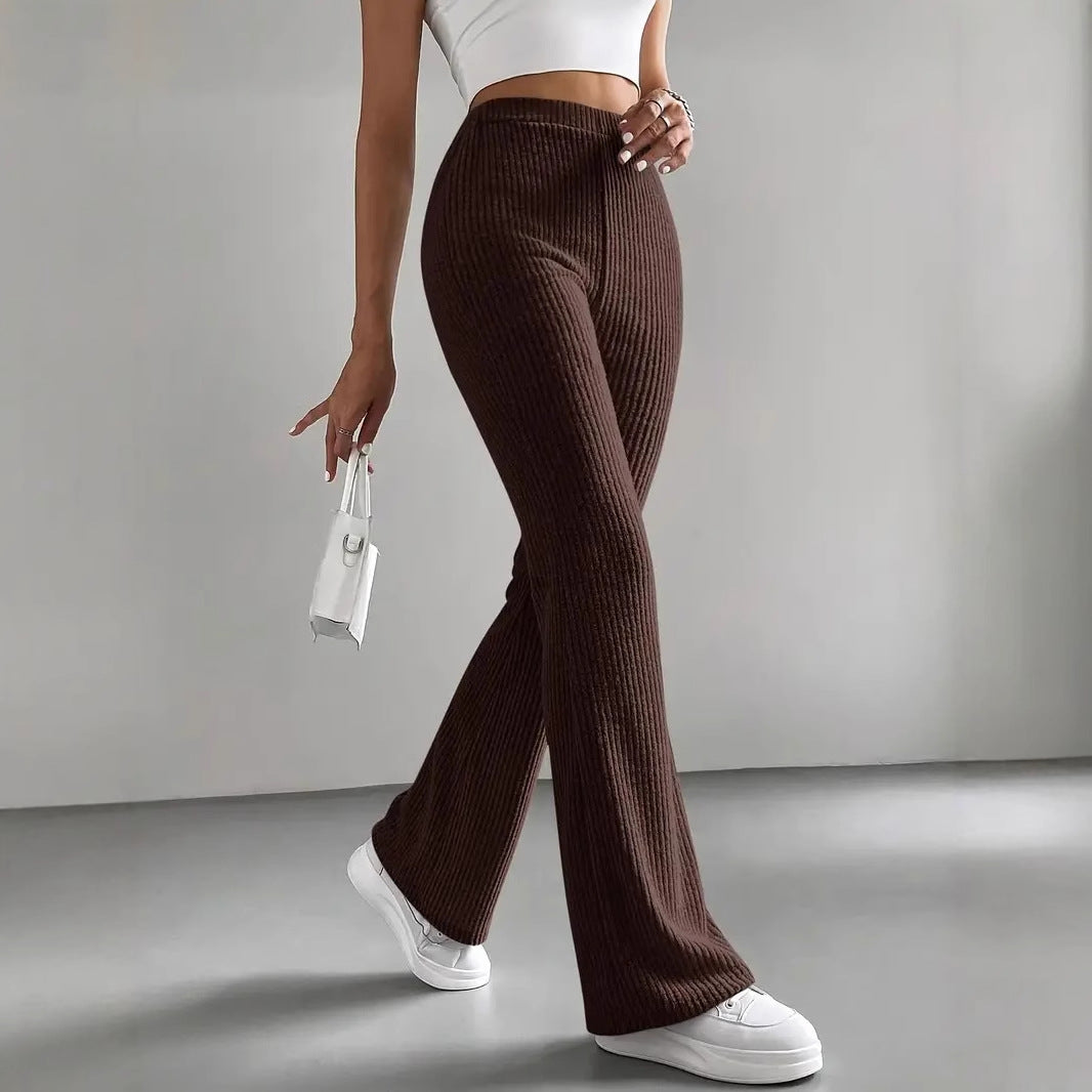 Damen lässige Ripp-Hosen mit hohem Bund und weitem Bein Drune