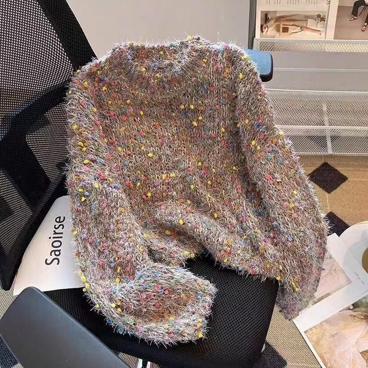 Damen modischer Pullover mit buntem Strukturstrick und Rundhalsausschnitt Drune