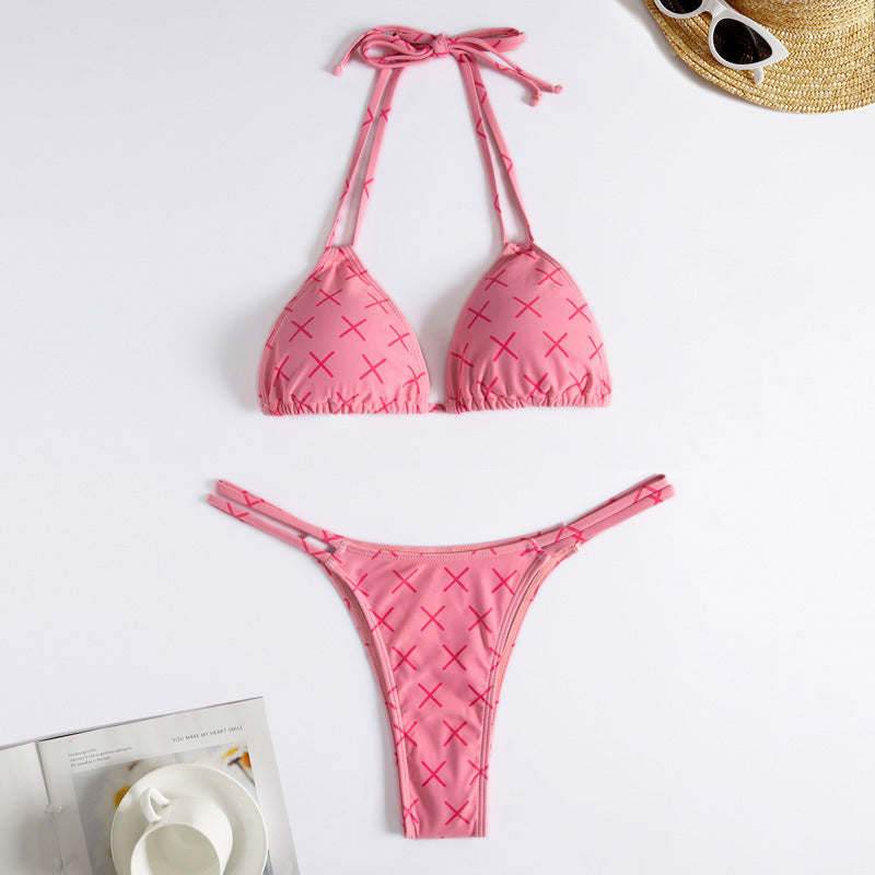 Damen Minimalistischer Triangel-Bikini mit Kreuz-Design Drune