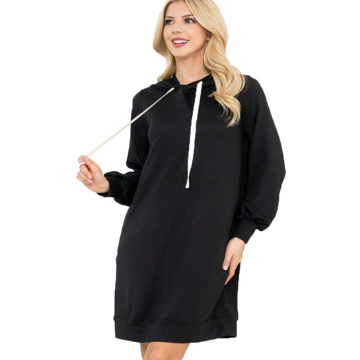 Damen Hoodie-Kleid mit eleganten Puffärmeln und praktischer Kängurutasche Drune