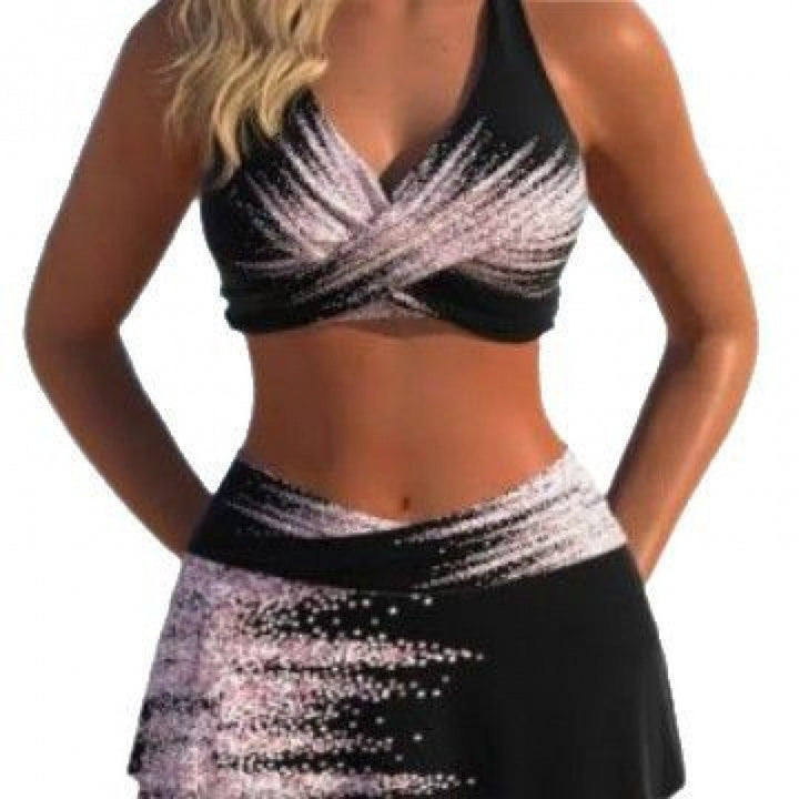 Damen Sport-Bikini-Set mit hochgeschlossenem Oberteil und schwingendem Rock Drune