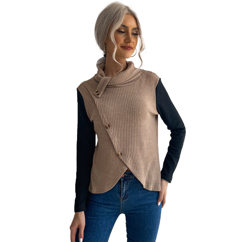 Damen Strickpullover mit asymmetrischem Design und dekorativem Kragen Drune