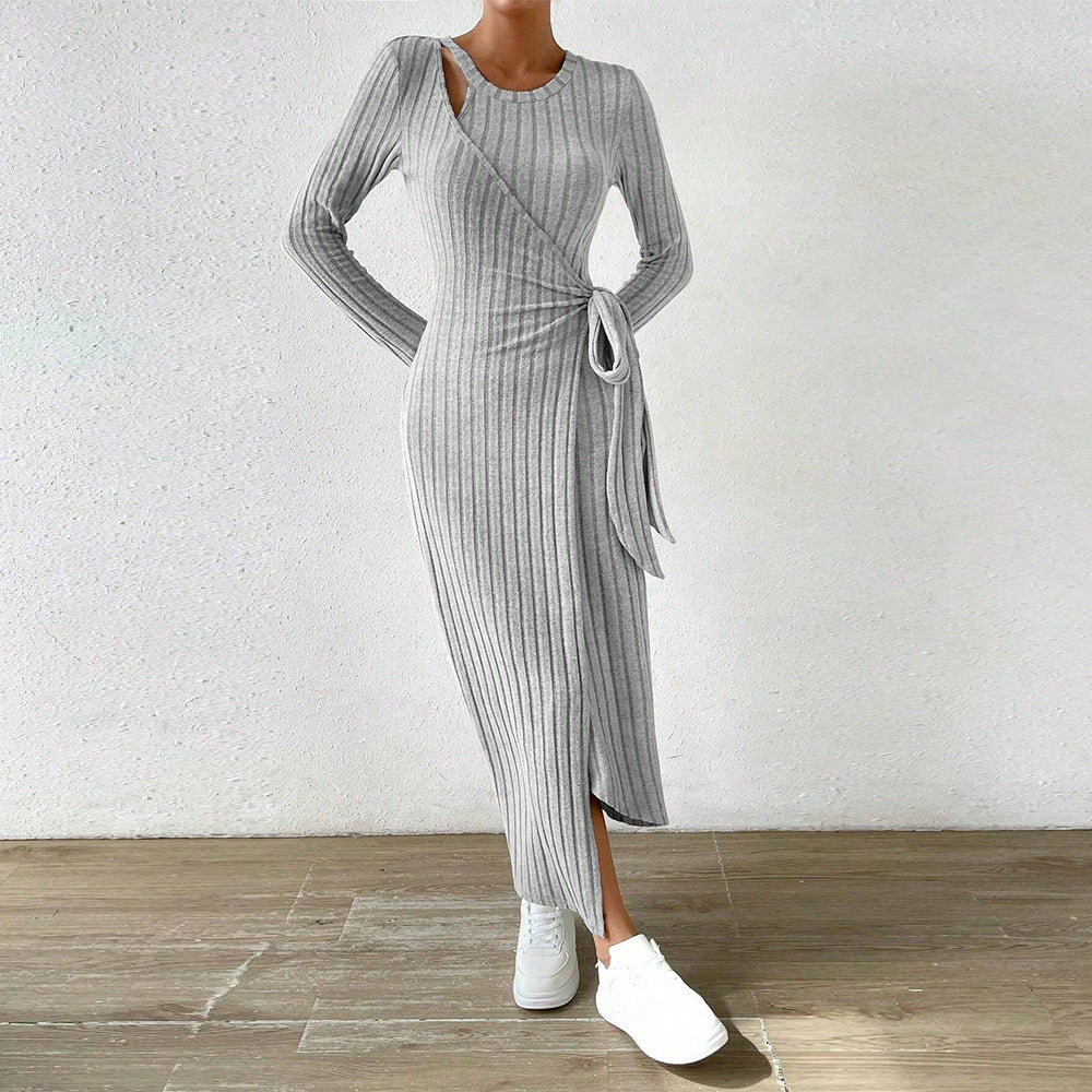 Damen Wickelkleid mit feinen Rippstrukturen und eleganter Taillierung Drune