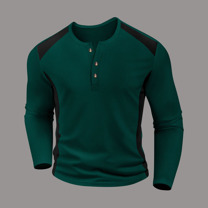 Herren Langarm-Henley-Shirt aus atmungsaktivem Material mit Kontrastdetails Drune
