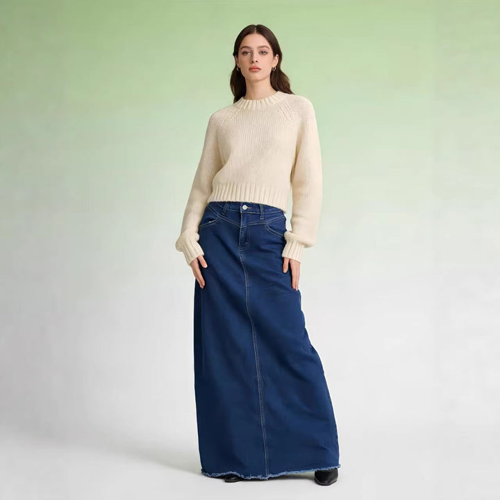 Damen Maxirock im modernen Schnitt mit fransigen Details Drune