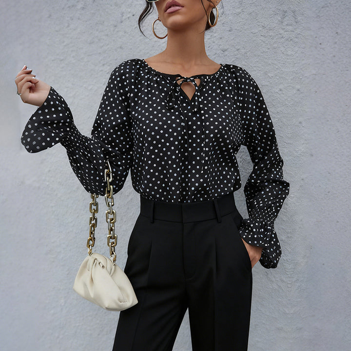 Damen Bluse mit verspieltem Punktedesign und eleganter Schnürung Drune