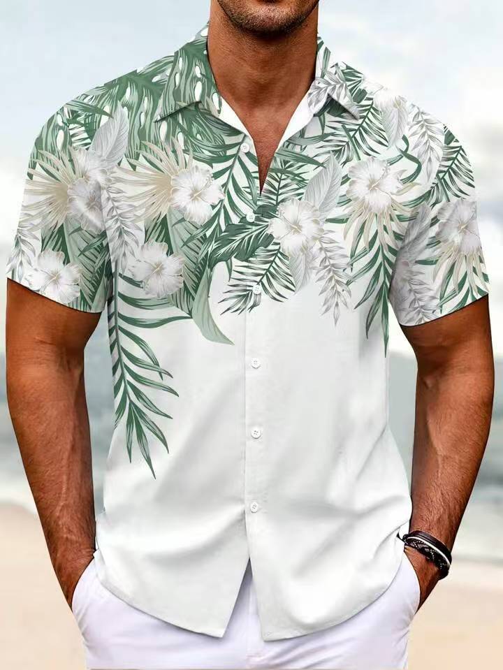 Herren Kurzarmhemd mit tropischem Blumendesign Drune