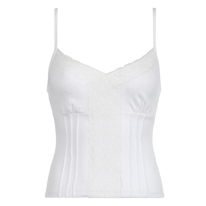 Damen Spaghetti-Trägertop mit romantischem Spitzenbesatz und taillierter Silhouette Drune
