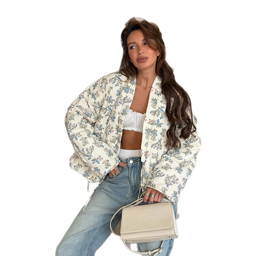 Damen gestepptes Jacquard-Cardigan mit floralem Muster Drune