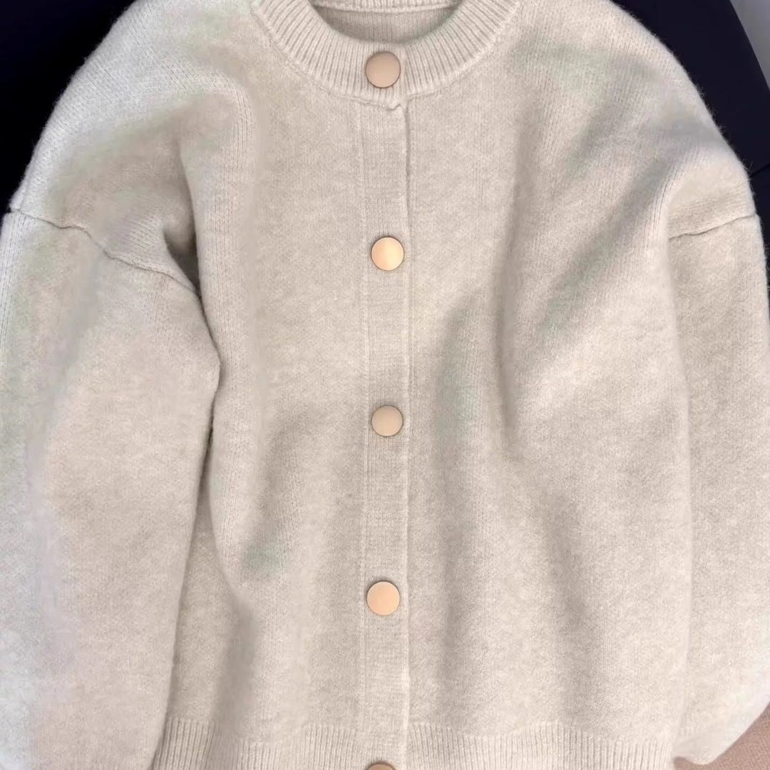 Damen Fluffy Strickjacke mit großen Knöpfen Drune