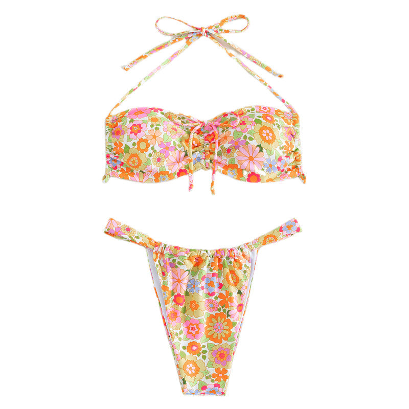 Damen Blumenmuster Bandeau-Bikini Drune
