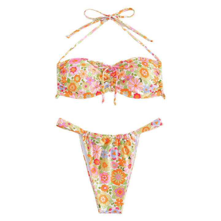Damen Blumenmuster Bandeau-Bikini Drune