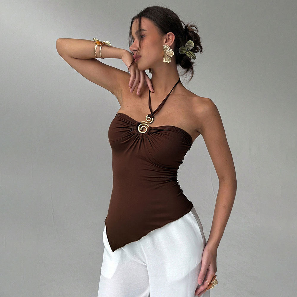 Damen Wickeltop mit eleganter Drapierung und verstellbarem Halsband Drune