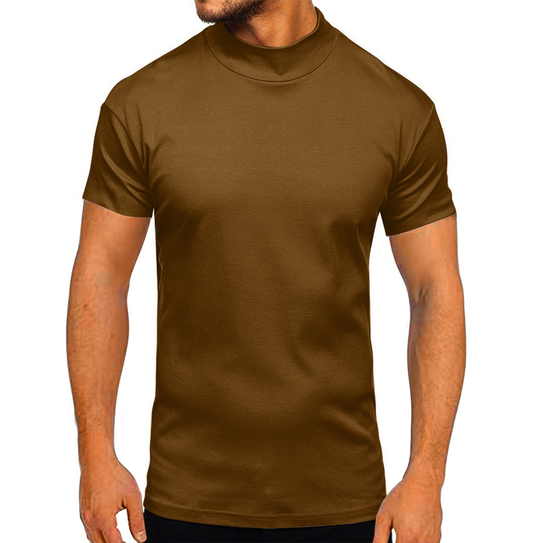 Herren modernes Kurzarm-T-Shirt mit stehendem Kragen und strukturiertem Design Drune