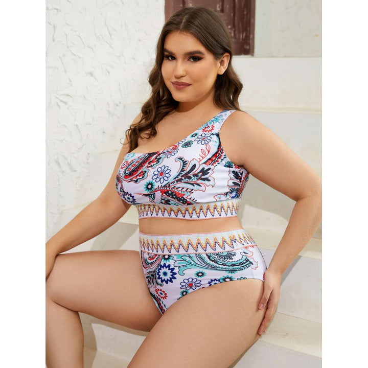 Damen Hochtaillierter Bikini mit gestreiftem Bund Drune