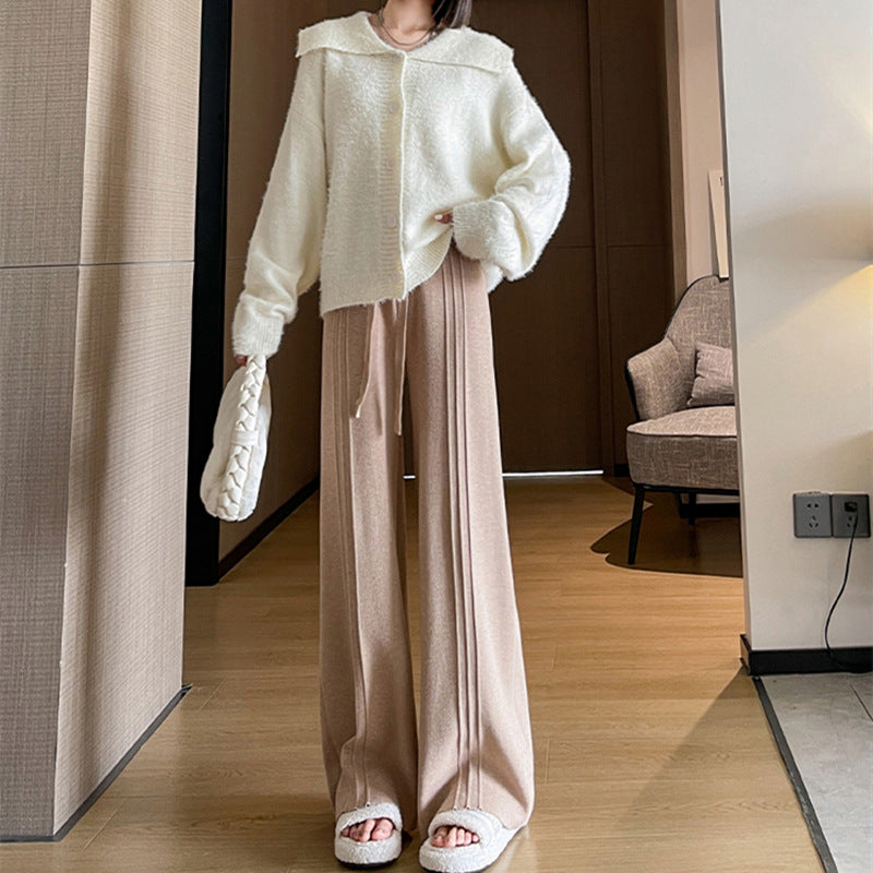 Damen Flauschige Strickjacke mit weiten Ärmeln und breitem Kragen Drune