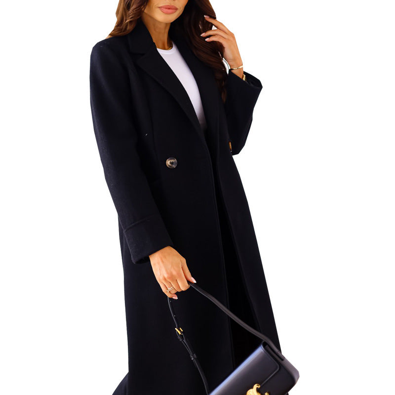 Damen Eleganter Wollmantel mit doppelter Knopfleiste und praktischen Taschen Drune