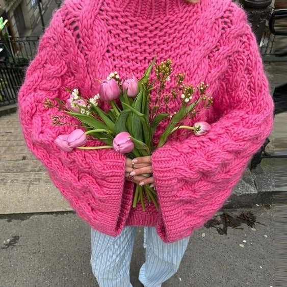 Damen Strickpullover mit lockerer Schnittführung und geflochtenem Design Drune