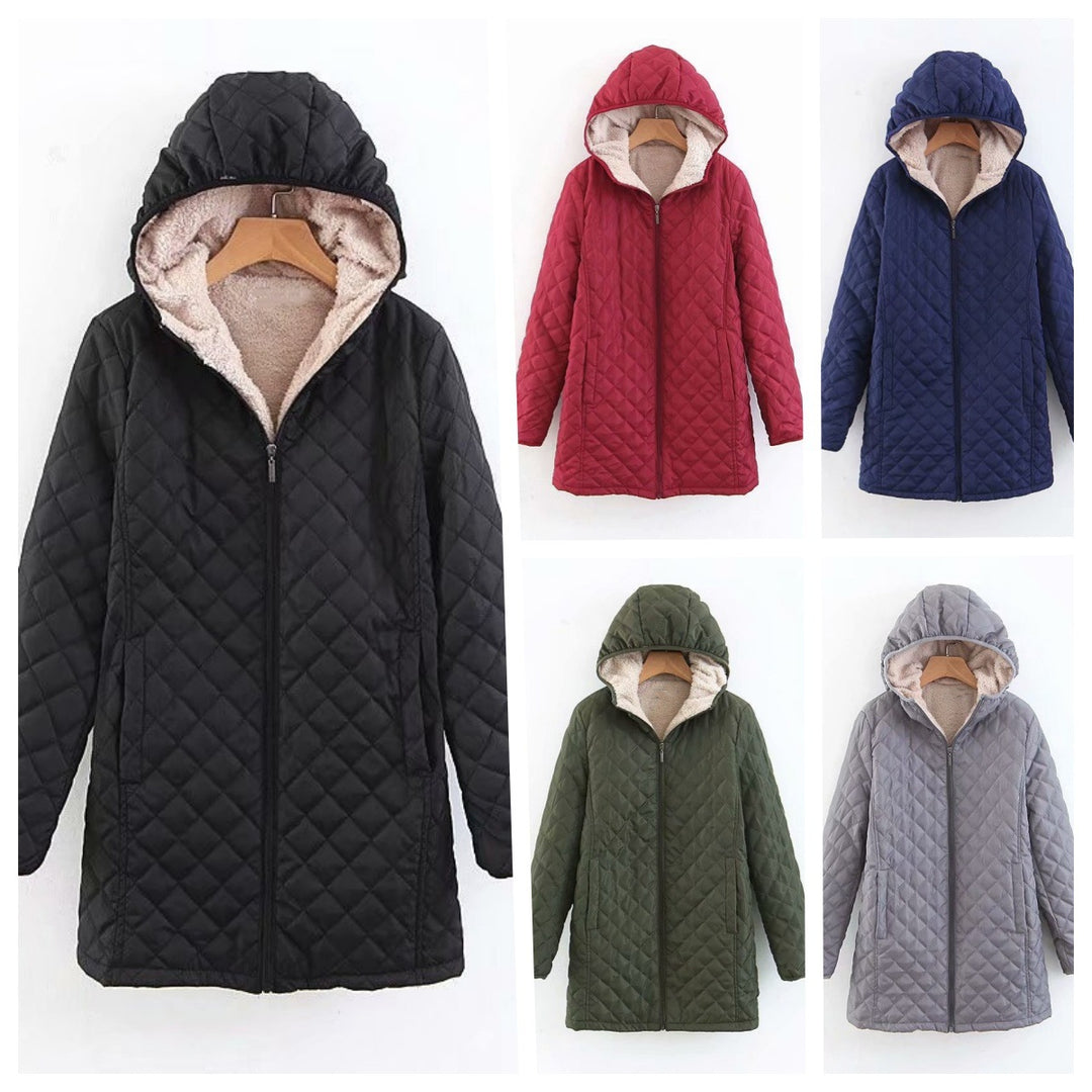 Damen gesteppte Winterjacke mit gefütterter Kapuze Drune