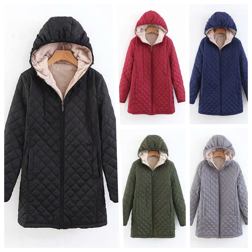 Damen gesteppte Winterjacke mit gefütterter Kapuze Drune