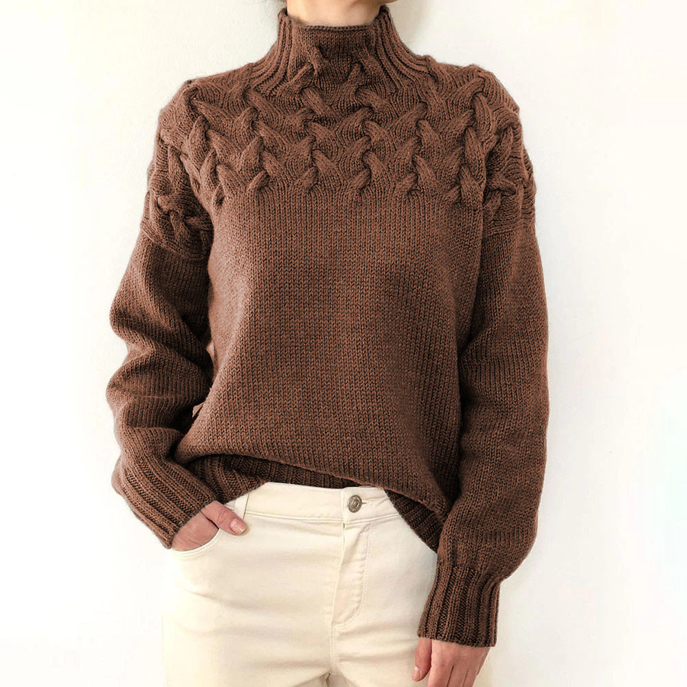 Damen nan Strickpullover mit Zopfstruktur und hohem Rollkragen Drune