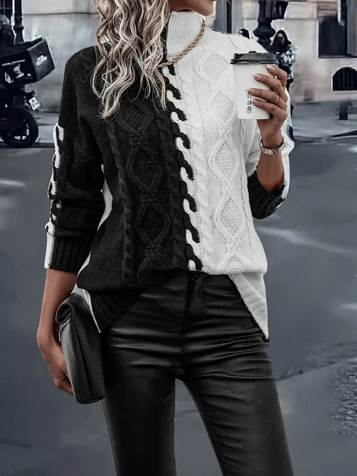 Damen Strickpullover mit stylischem Farbwechsel und Zopfdesign Drune