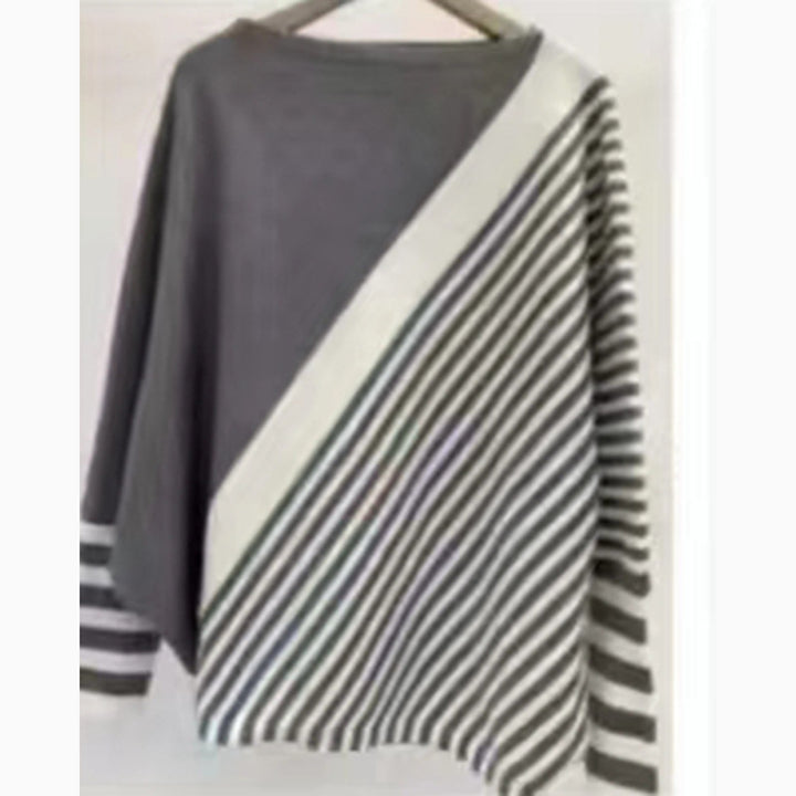 Damen modischer Strickpullover mit asymmetrischem Schnitt und grafischem Streifenmuster Drune