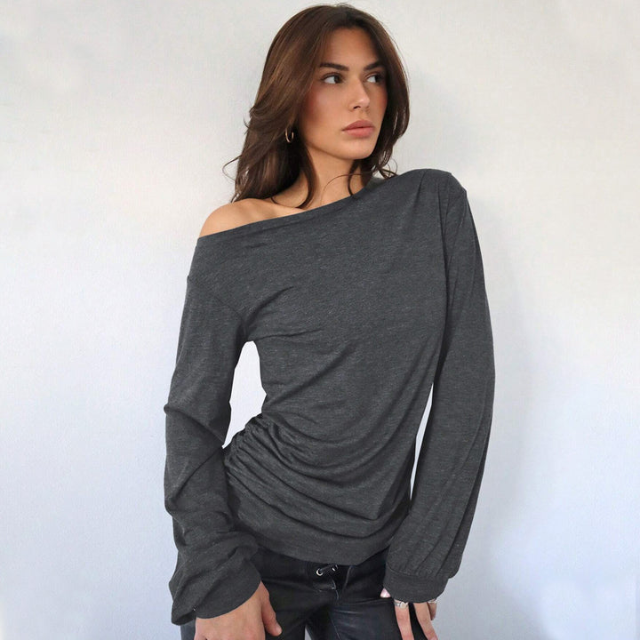 Damen lässiges Off-Shoulder Langarmshirt mit eleganten Rüschendetails Drune