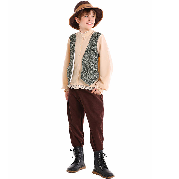 Unisex nan Kinderkostüm Set mit bestickter Paisley-Weste und Rüschenbluse Drune